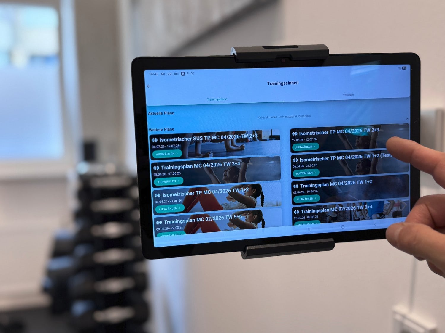 Trainingsplan auf einem Tablet bei PT-BOX1